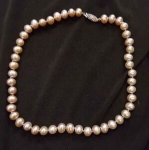 16" necklace with pink hued 8mm pearls